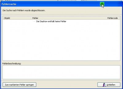Fenster der Fehleranzeige