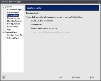Diashow-Einstellungen-Fenster ohne Betätigungselemente
