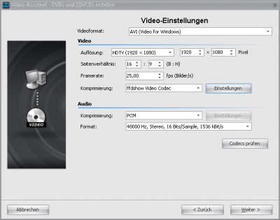 16:9 bei benutzerdefiniertem AVI-Video