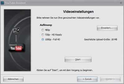 Einstellen der Auflösung für Youtube