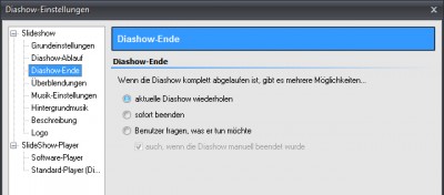 &quot;Diashow-Einstellungen&quot; - &quot;Diashow-Ende&quot;