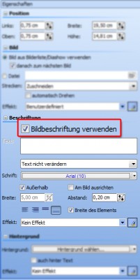 Bildbeschriftung im Vorlagen-Editor aktivieren