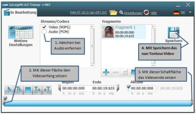 Audio aus Video löschen mit Solveig MM AVI Trimmer + MKV 2.0