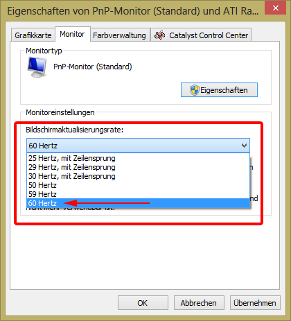 Die Bildwiederholfrequenz bitte auf 60Hz einstellen