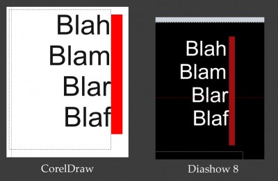 Text rechtsbündig, Vergleich Corel und AS Diashow