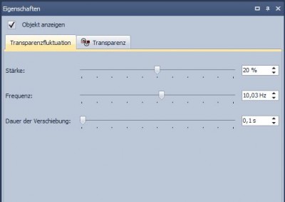 Das Menü direkt nach dem Einfügen der Transparenzfluktuation